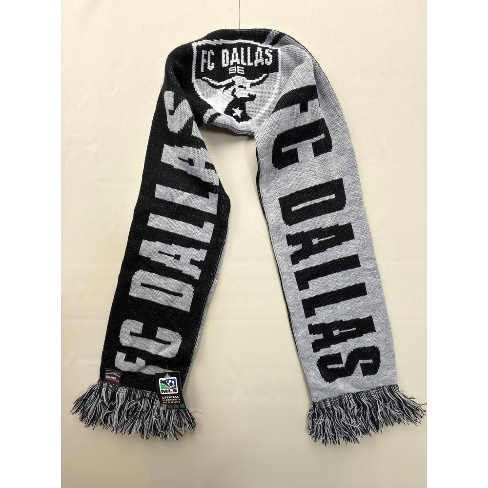 Ruffneck FC Dallas Scarf Unisex OSFA MLS Soccer Knit Black Grey Logo Fringe New